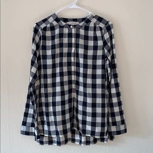 LOFT Black & White Checkered 1/4 Button Up Blouse